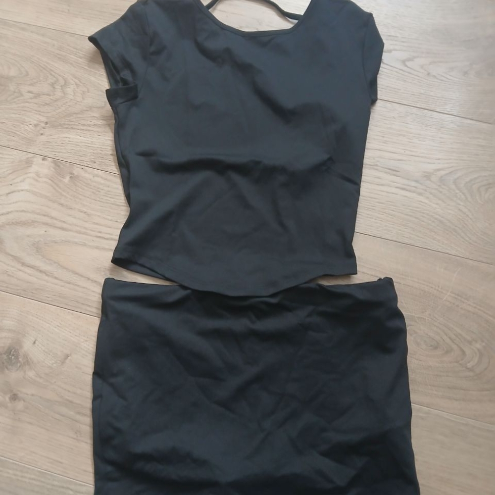 SHEIN Classic Black Top$Skirt Set Open Back